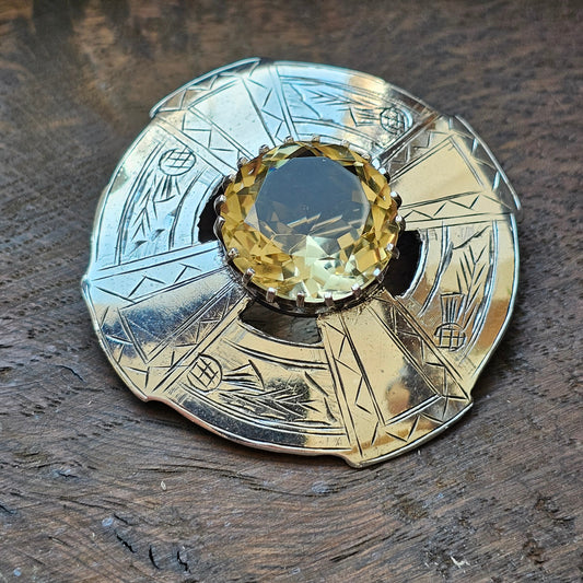 1960s Scottish Sterling Silver & Citrine Plaid Brooch – Robert Allison, Glasgow 1960, Highlands