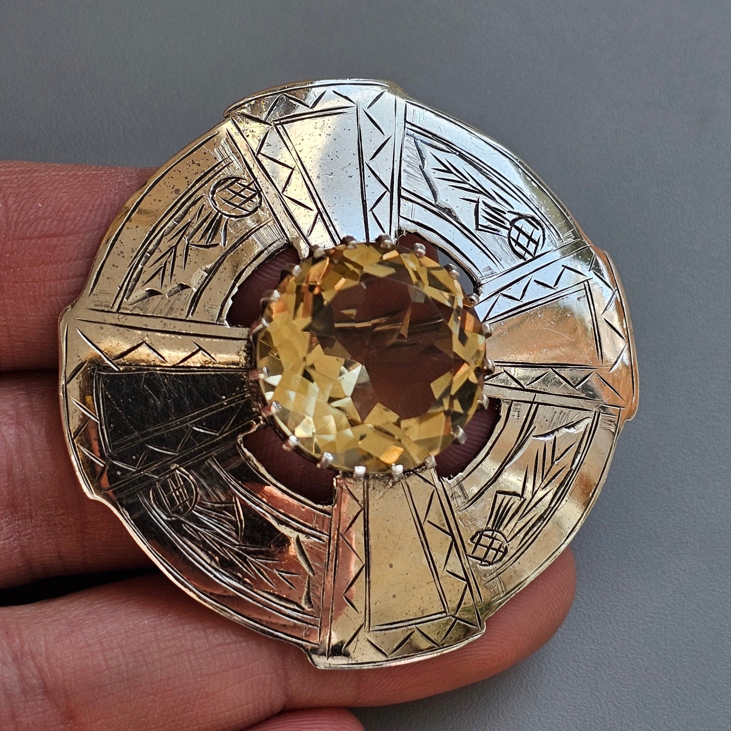 1960s Scottish Sterling Silver & Citrine Plaid Brooch – Robert Allison, Glasgow 1960, Highlands