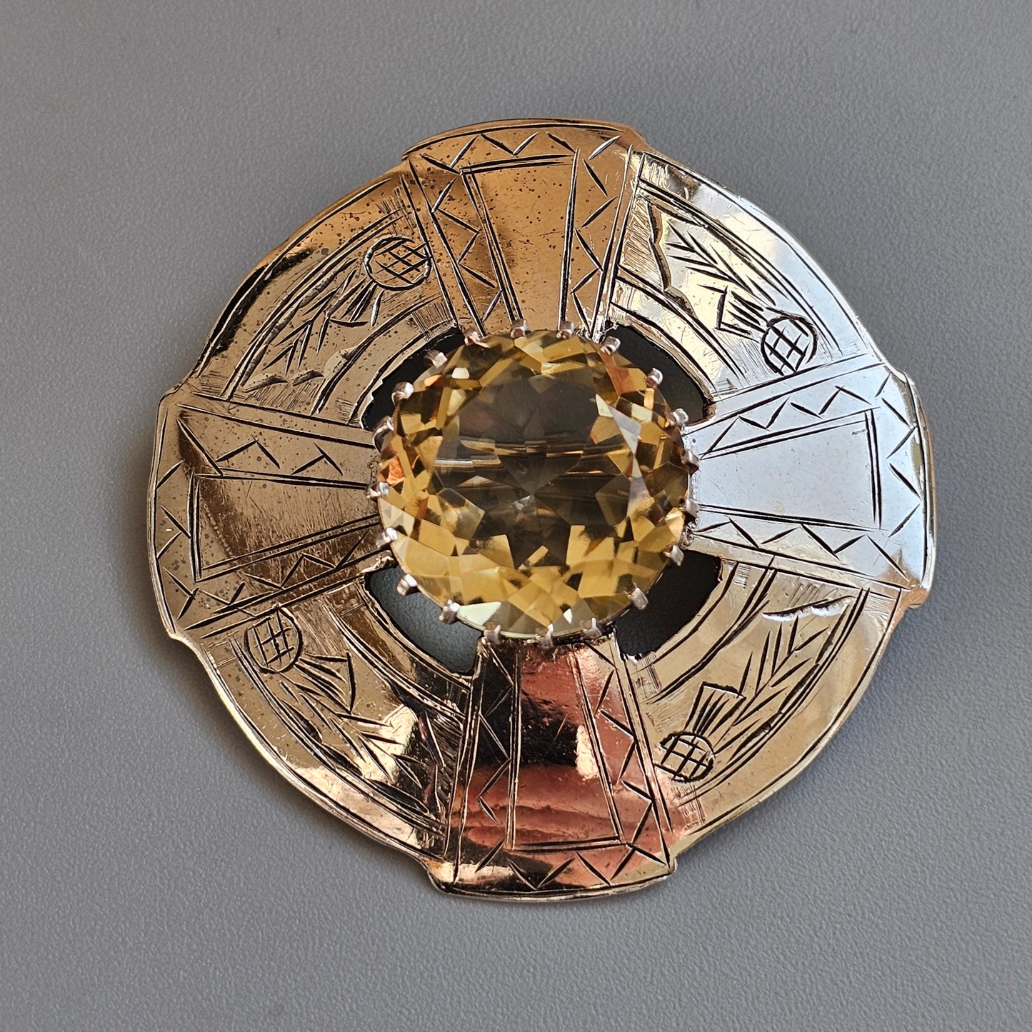 1960s Scottish Sterling Silver & Citrine Plaid Brooch – Robert Allison, Glasgow 1960, Highlands