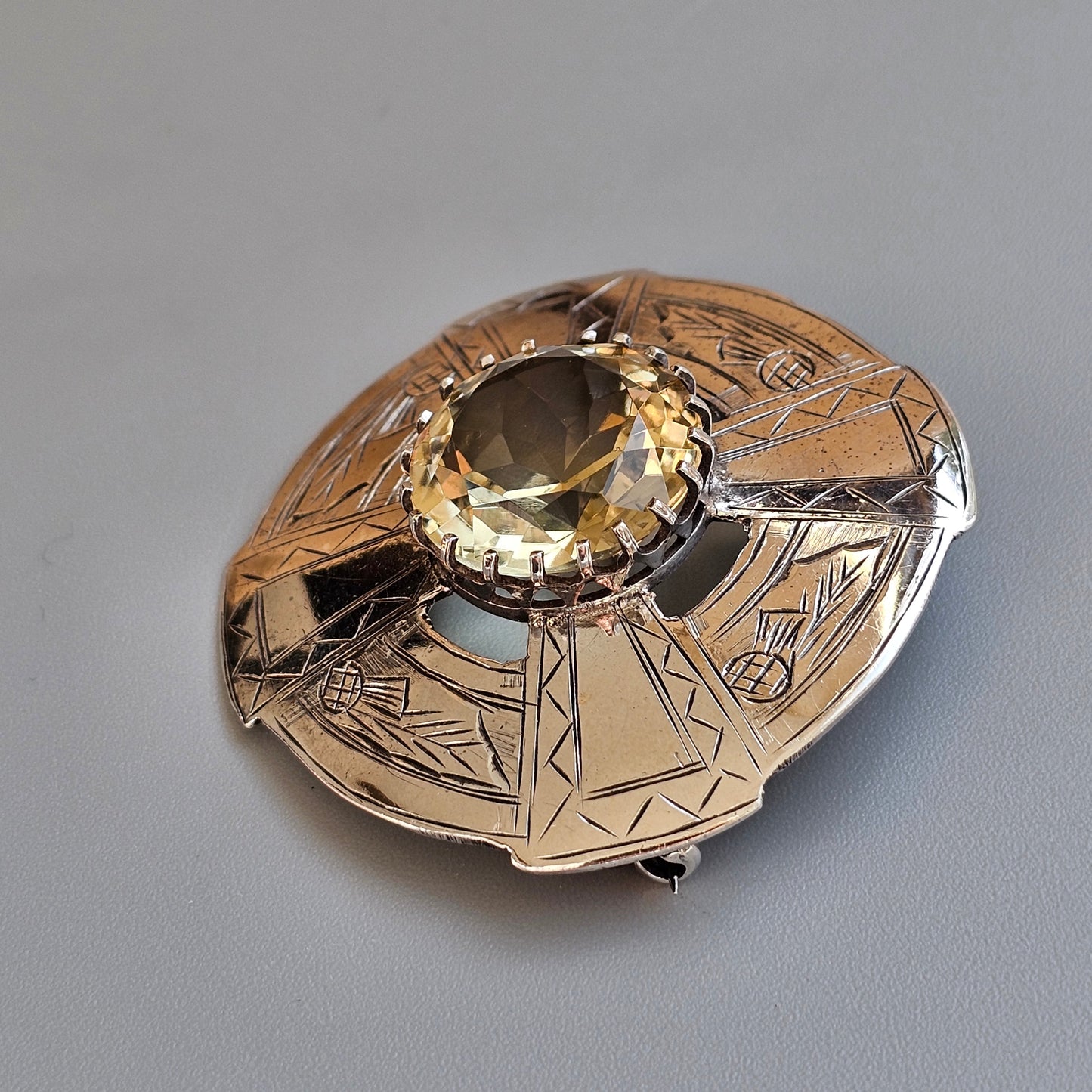 1960s Scottish Sterling Silver & Citrine Plaid Brooch – Robert Allison, Glasgow 1960, Highlands
