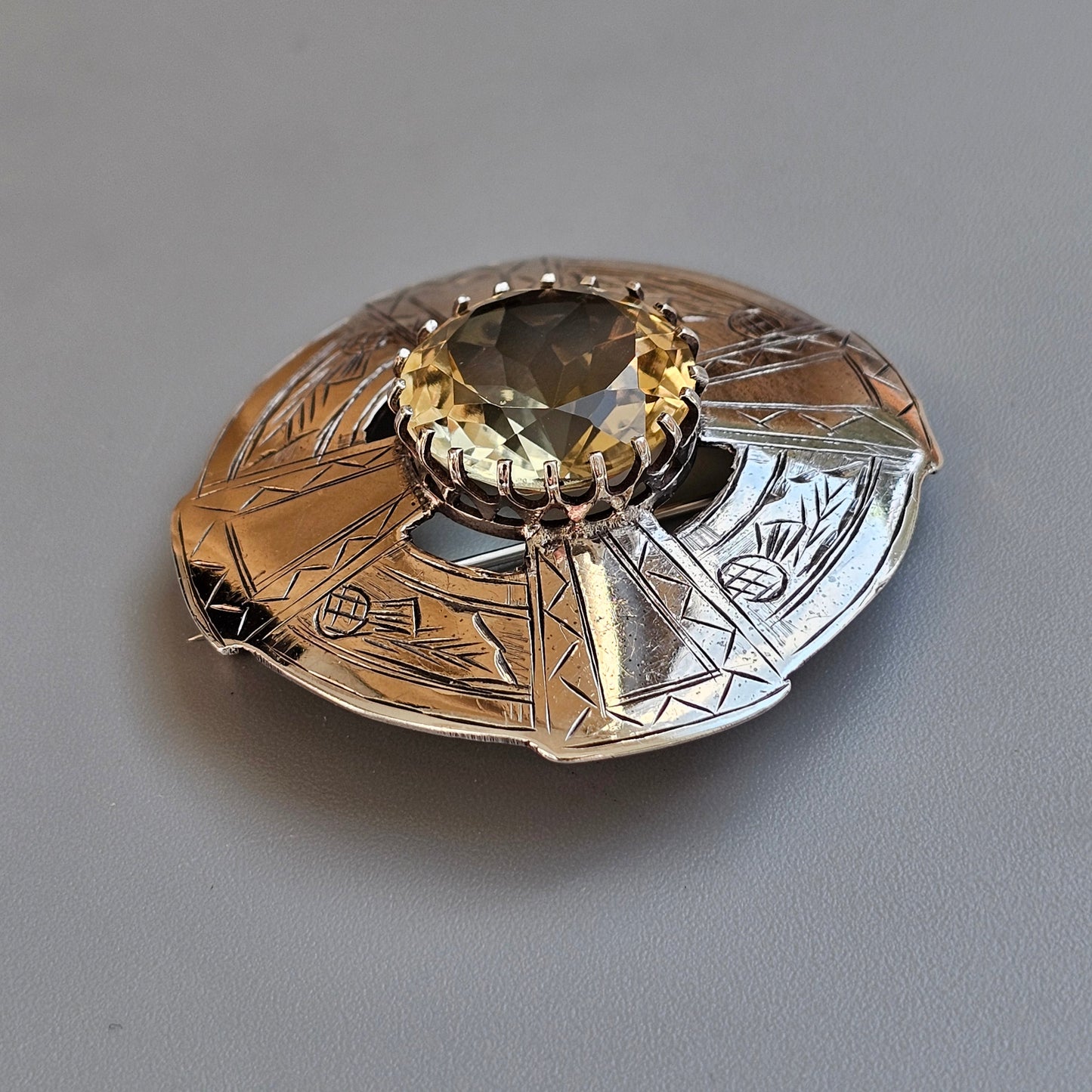 1960s Scottish Sterling Silver & Citrine Plaid Brooch – Robert Allison, Glasgow 1960, Highlands