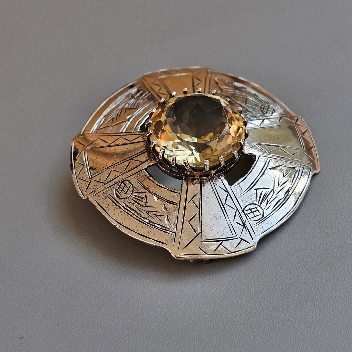 1960s Scottish Sterling Silver & Citrine Plaid Brooch – Robert Allison, Glasgow 1960, Highlands