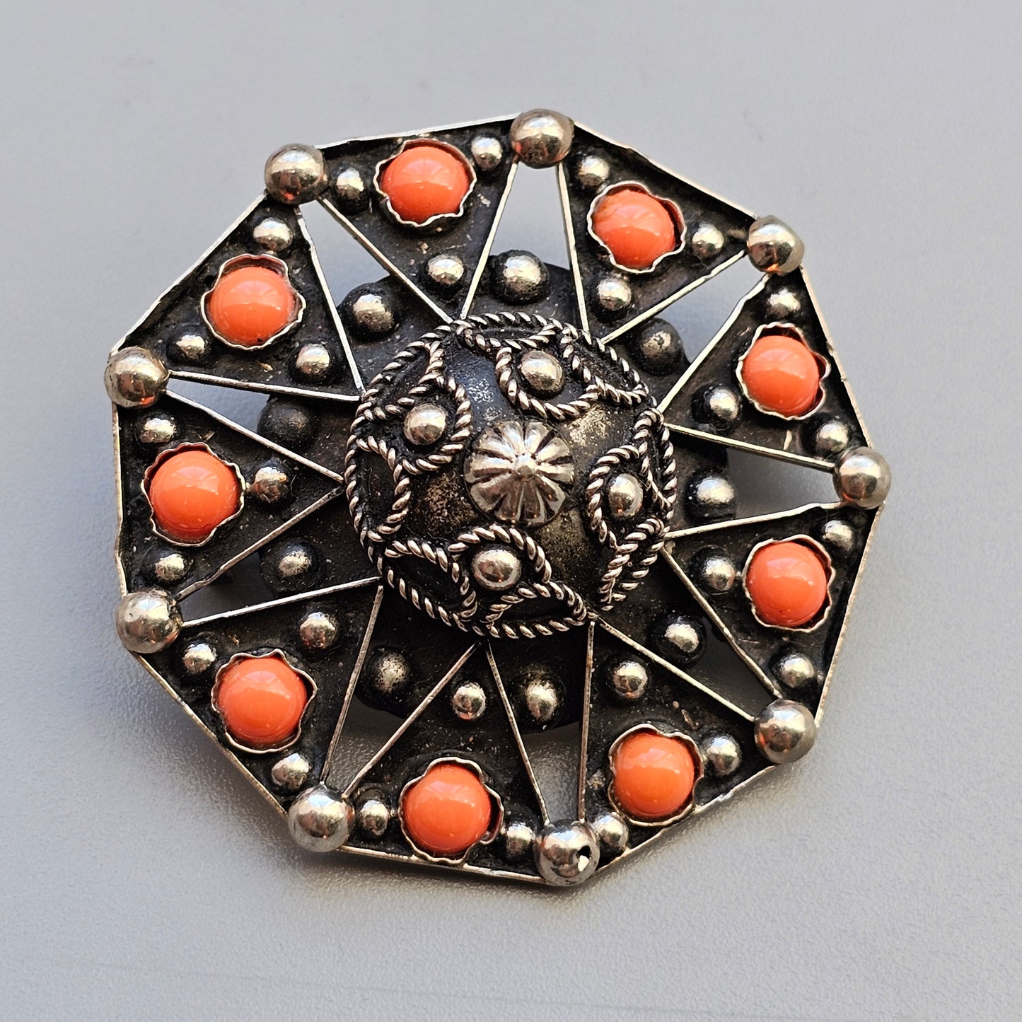 Vintage Italian c1960s Etruscan Style Alpaca Metal Brooch