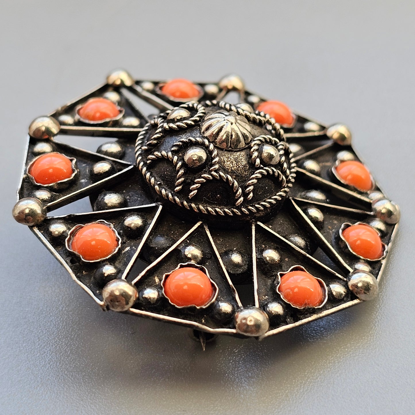 Vintage Italian c1960s Etruscan Style Alpaca Metal Brooch