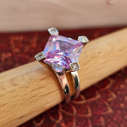 Sterling Silver & Square Cut Purple Cubic Zirconia Ring by Indo Nordic