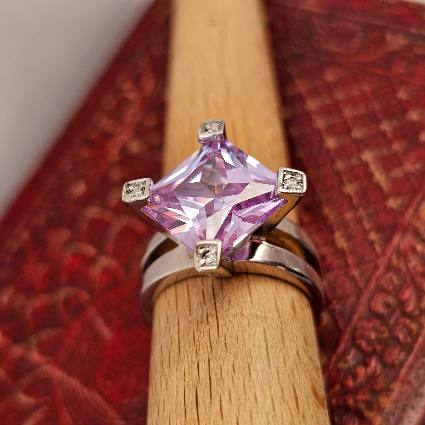 Sterling Silver & Square Cut Purple Cubic Zirconia Ring by Indo Nordic