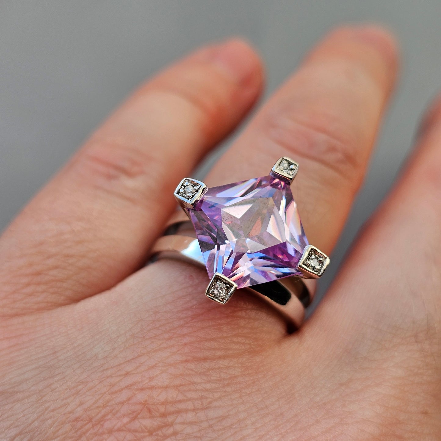 Sterling Silver & Square Cut Purple Cubic Zirconia Ring by Indo Nordic