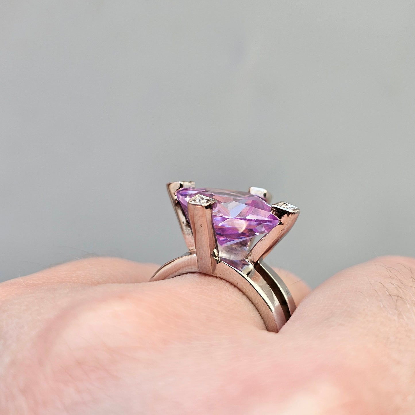 Sterling Silver & Square Cut Purple Cubic Zirconia Ring by Indo Nordic