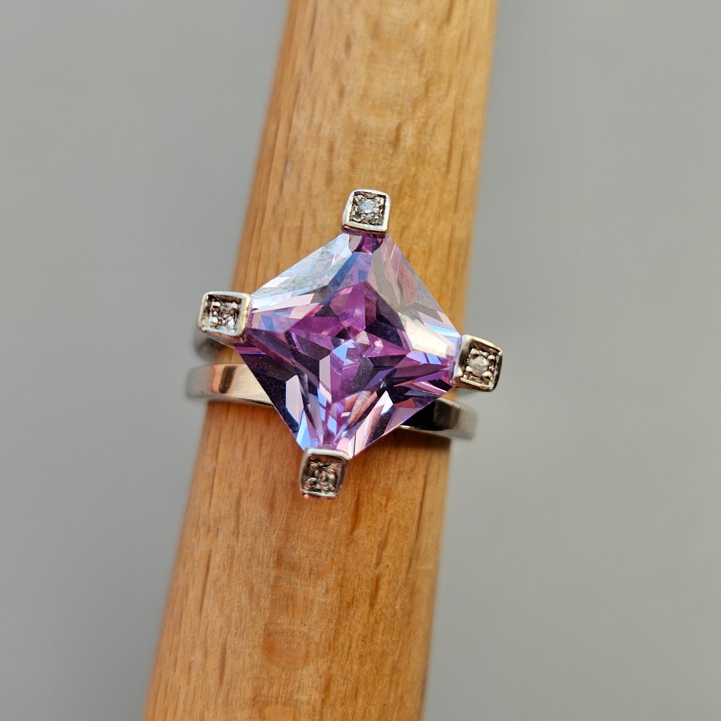 Sterling Silver & Square Cut Purple Cubic Zirconia Ring by Indo Nordic