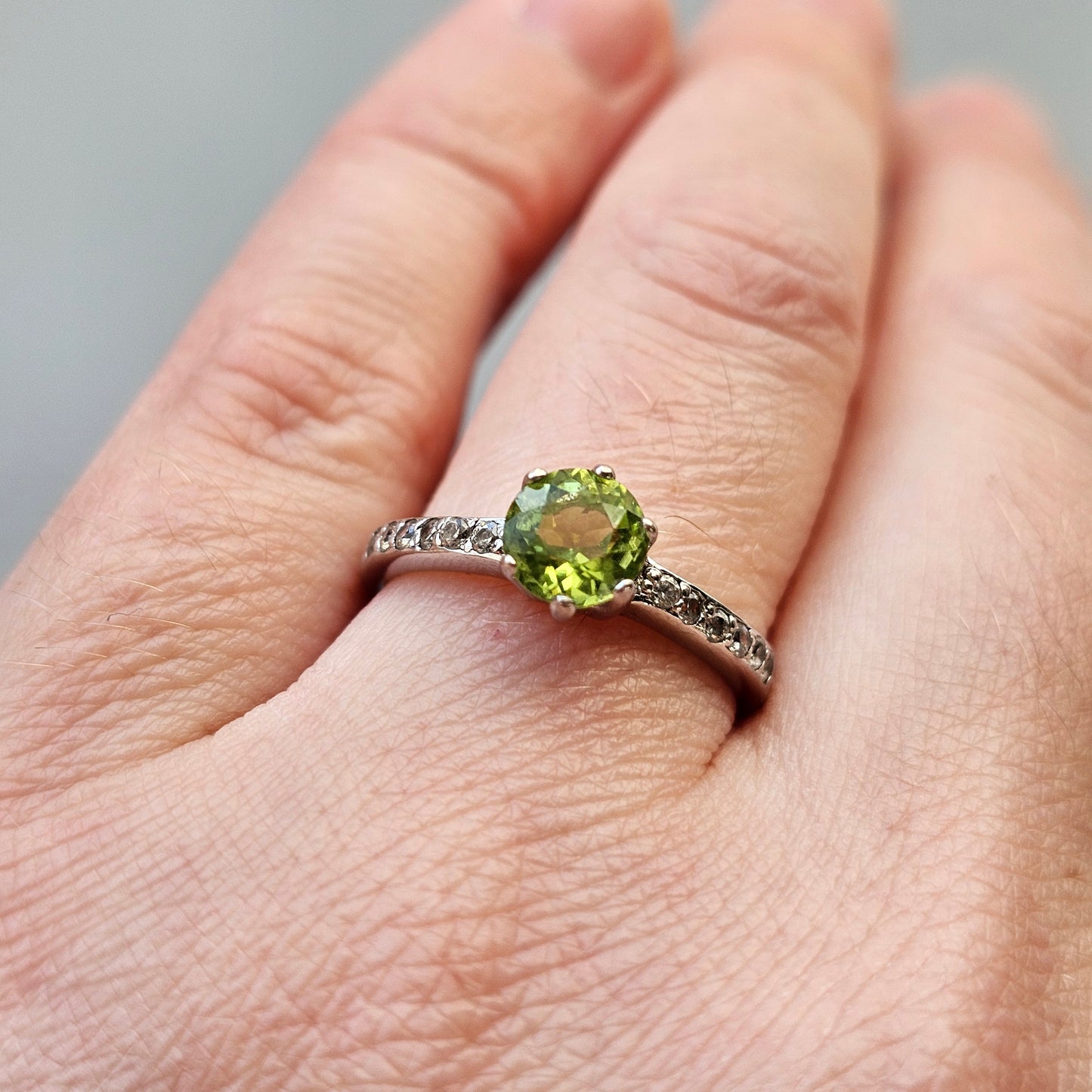 Peridot, Cubic Zirconia & Sterling Silver Ring