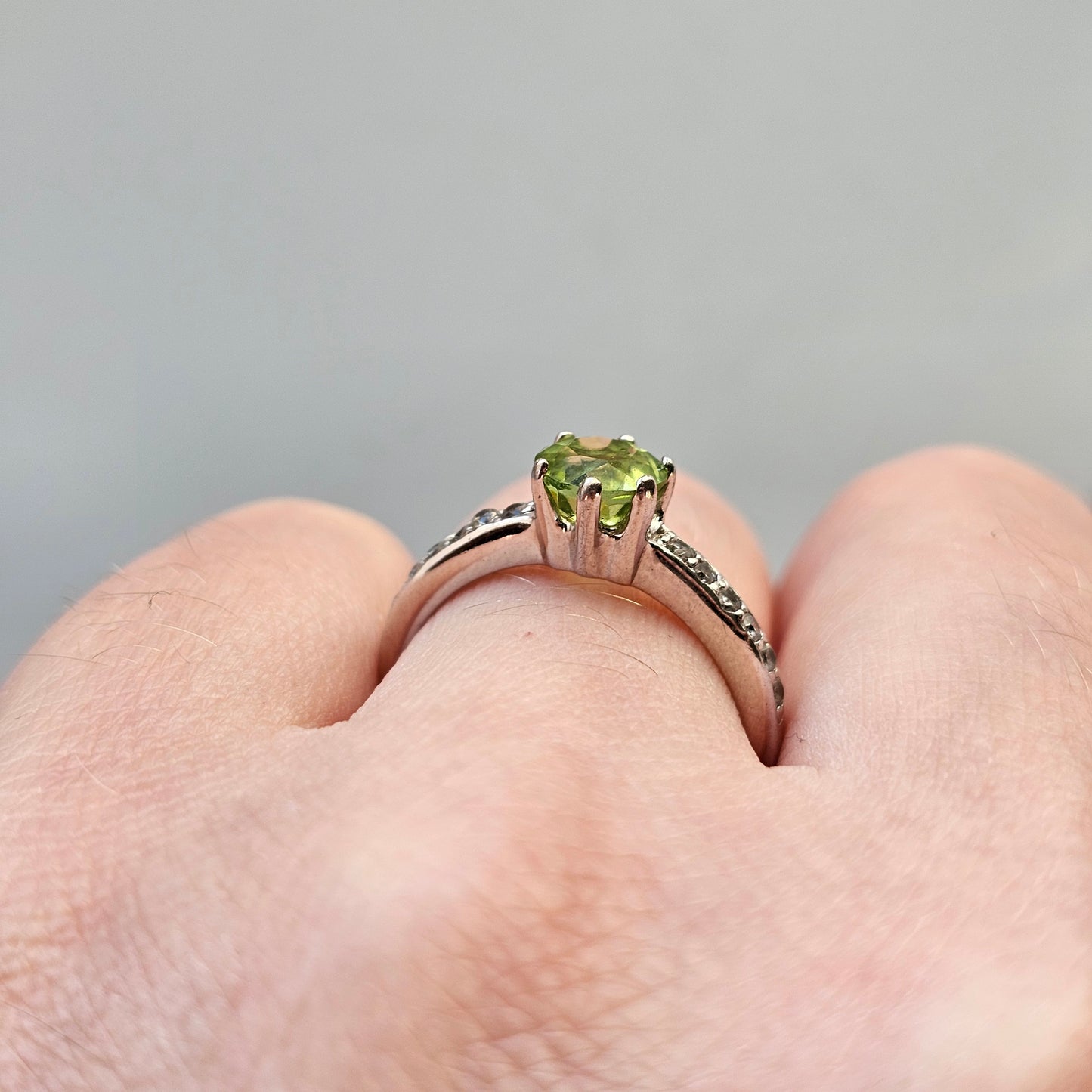 Peridot, Cubic Zirconia & Sterling Silver Ring