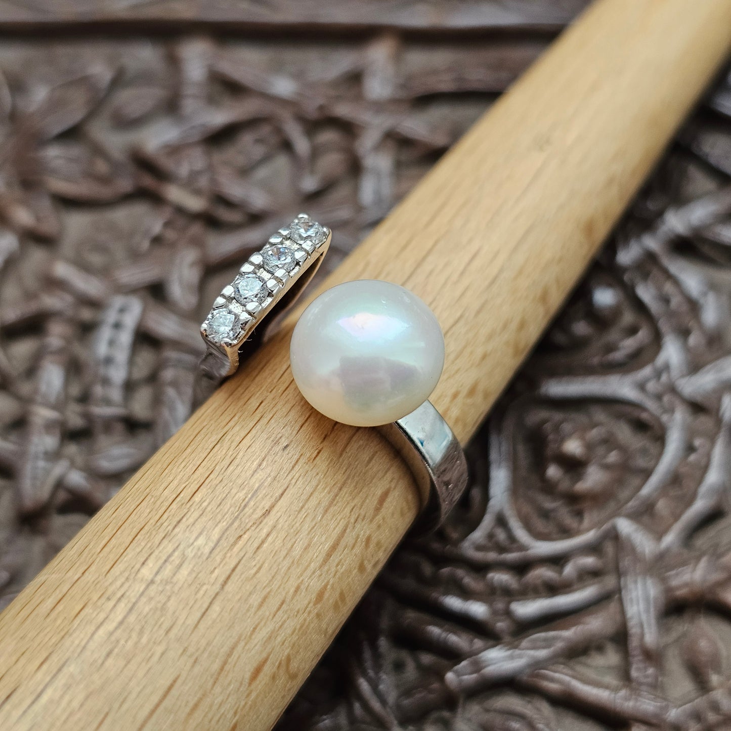 Finnish Sterling Silver, Pearl & Cubic Zirconia Ring Pirami