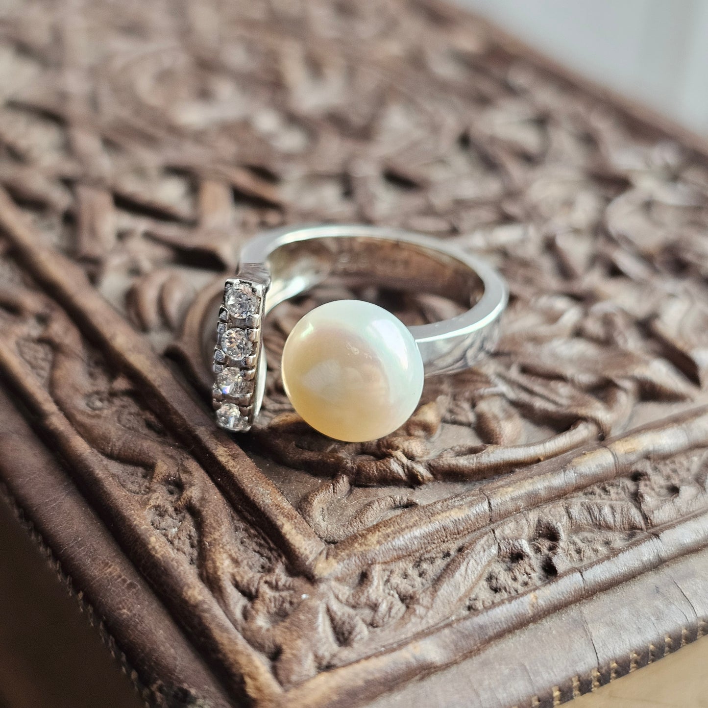 Finnish Sterling Silver, Pearl & Cubic Zirconia Ring Pirami