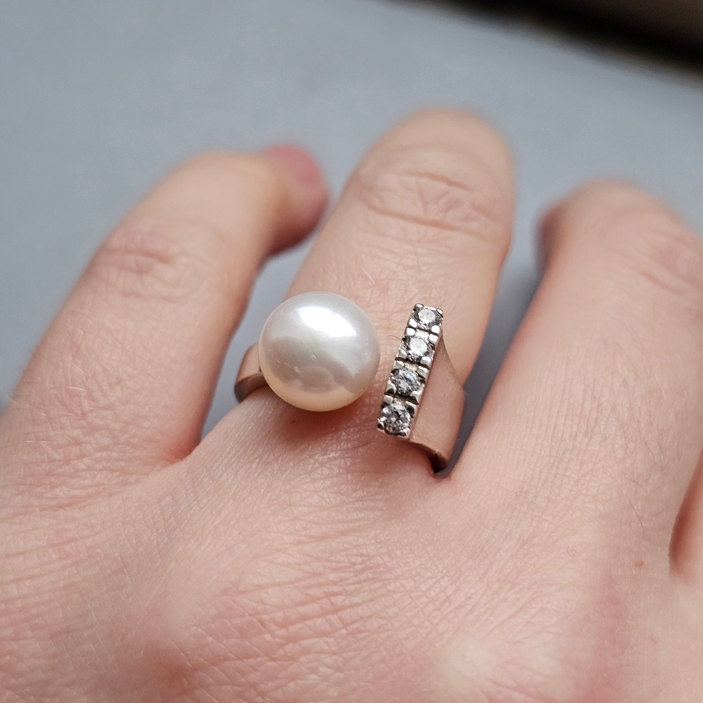 Finnish Sterling Silver, Pearl & Cubic Zirconia Ring Pirami