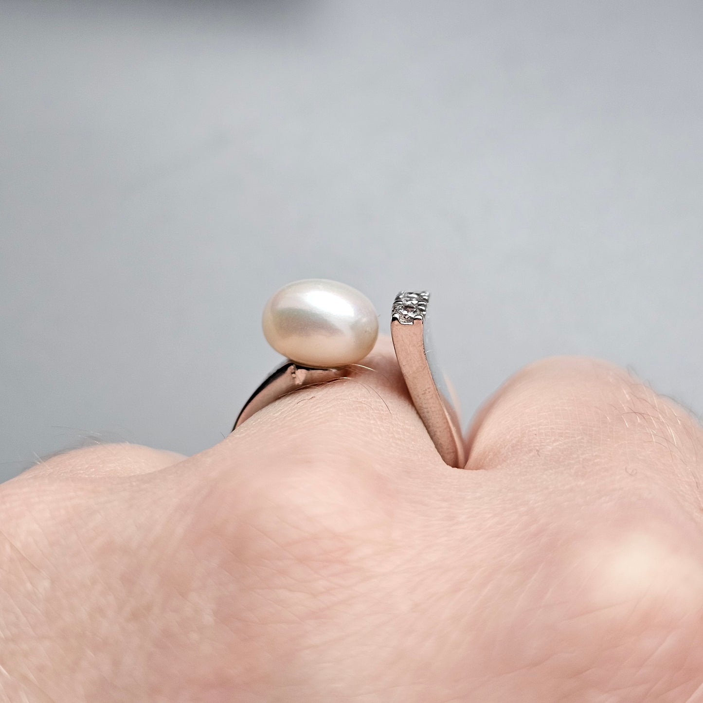 Finnish Sterling Silver, Pearl & Cubic Zirconia Ring Pirami