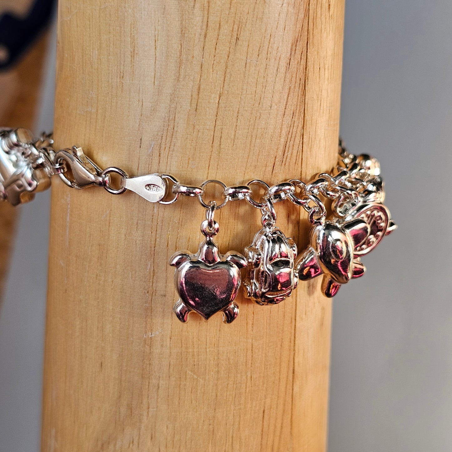 Vintage 1990s–2000s Hallmarked Sterling Silver Charm Bracelet with Hollow Silver Charms