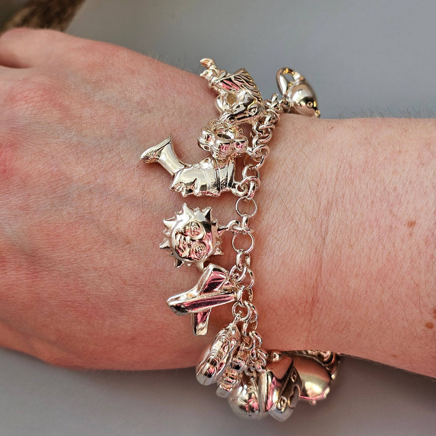 Vintage 1990s–2000s Hallmarked Sterling Silver Charm Bracelet with Hollow Silver Charms