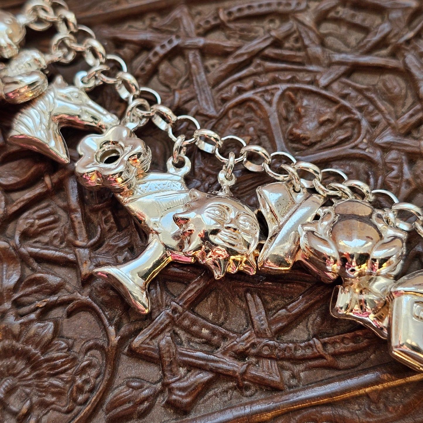 Vintage 1990s–2000s Hallmarked Sterling Silver Charm Bracelet with Hollow Silver Charms