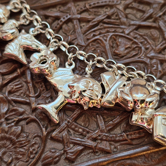 Vintage 1990s–2000s Hallmarked Sterling Silver Charm Bracelet with Hollow Silver Charms