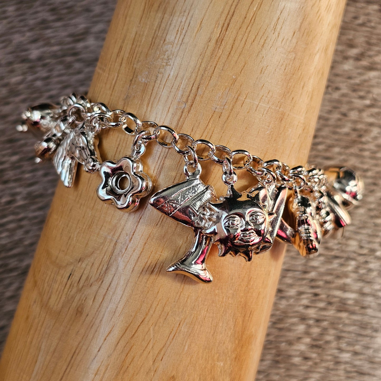 Vintage 1990s–2000s Hallmarked Sterling Silver Charm Bracelet with Hollow Silver Charms