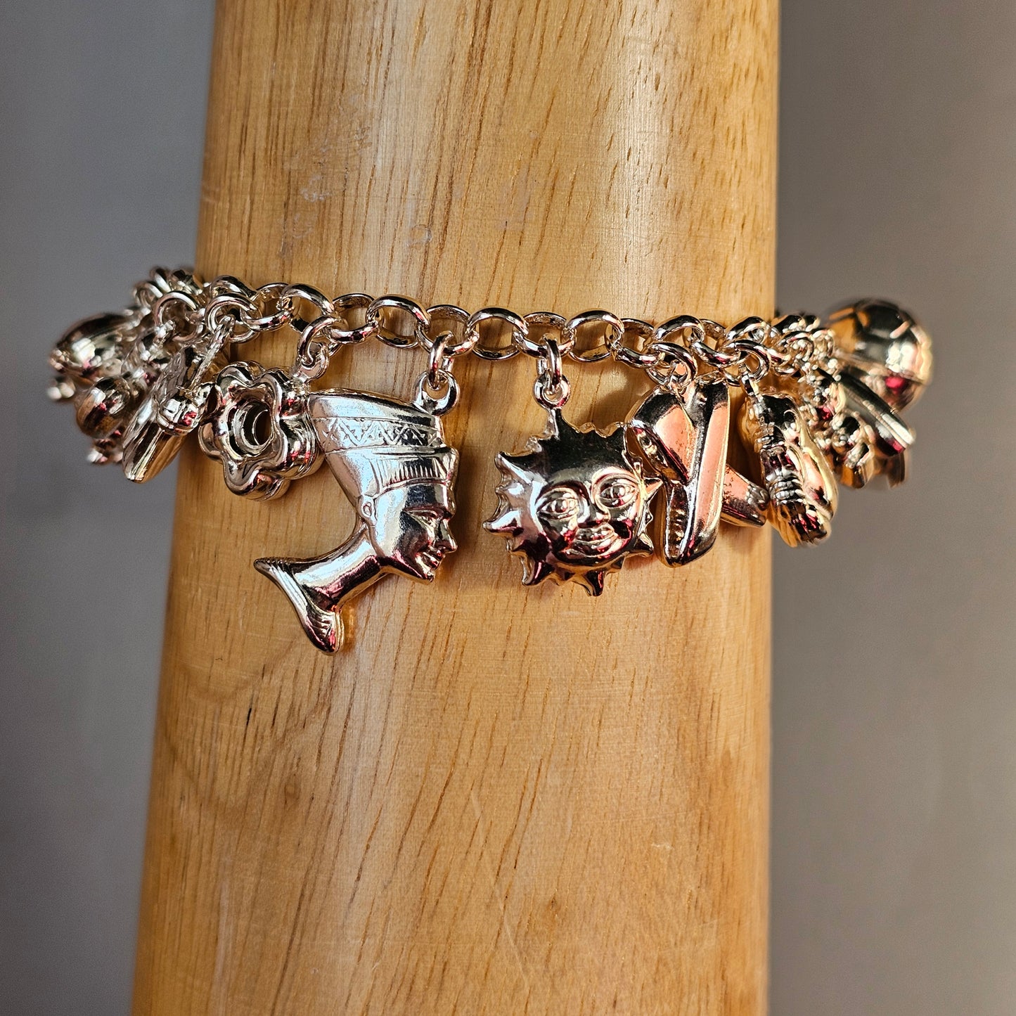 Vintage 1990s–2000s Hallmarked Sterling Silver Charm Bracelet with Hollow Silver Charms