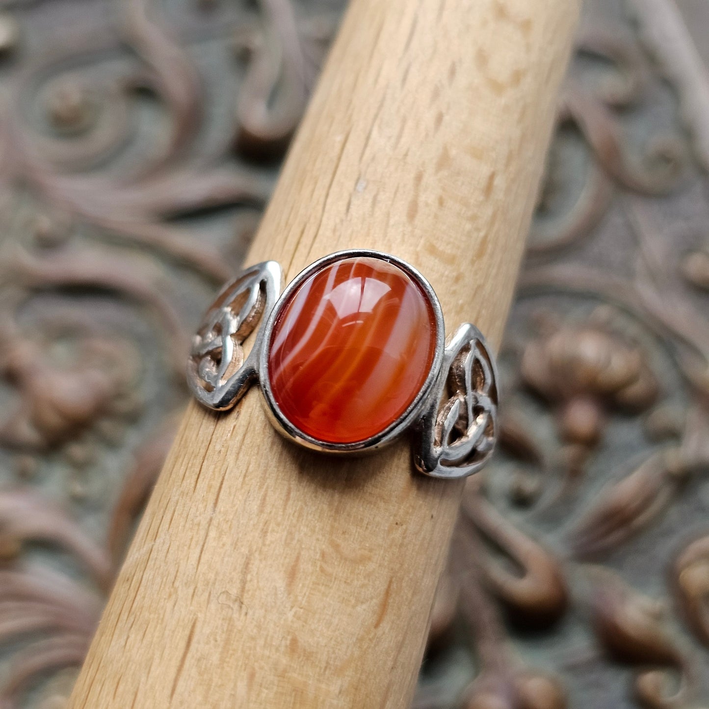Vintage Silver & Carnelian Agate Ring - UK Ring Size K 1/2 -  US Ring Size 5.5