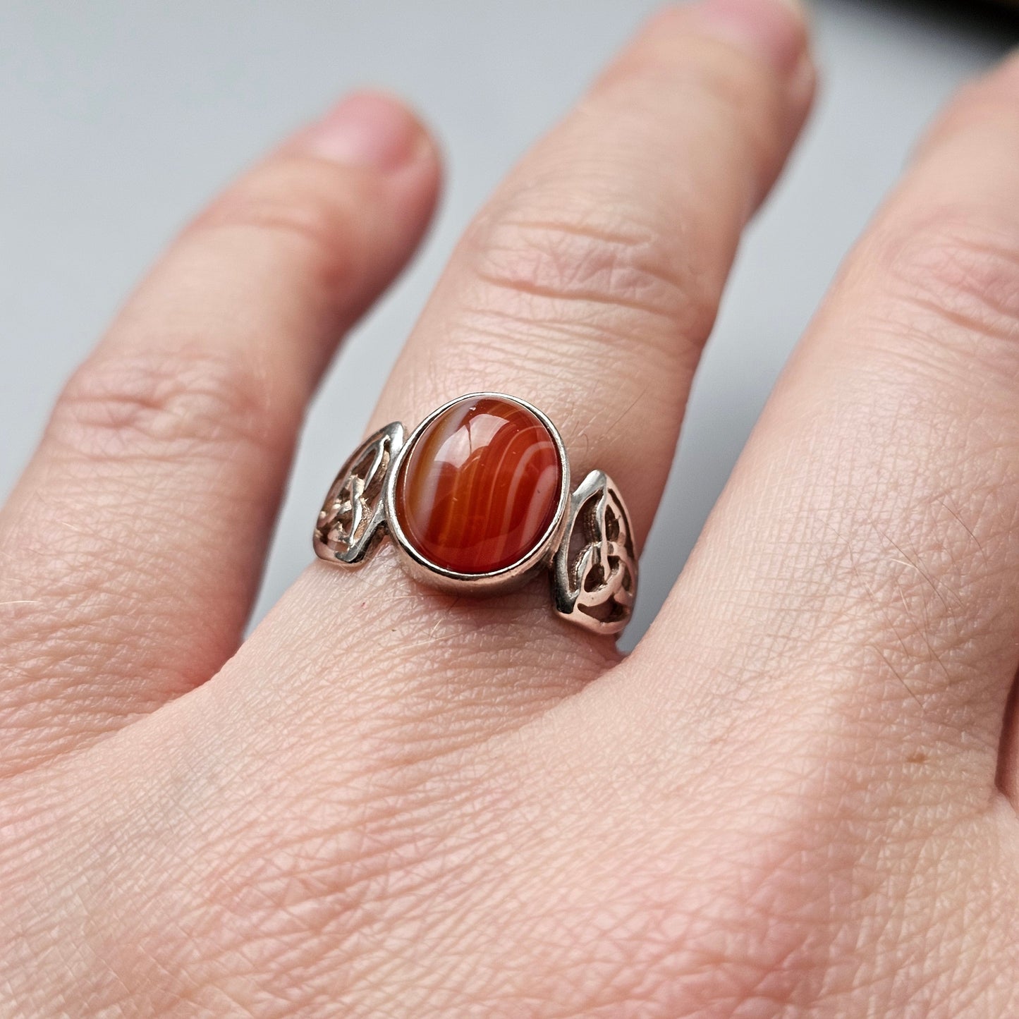 Vintage Silver & Carnelian Agate Ring - UK Ring Size K 1/2 -  US Ring Size 5.5