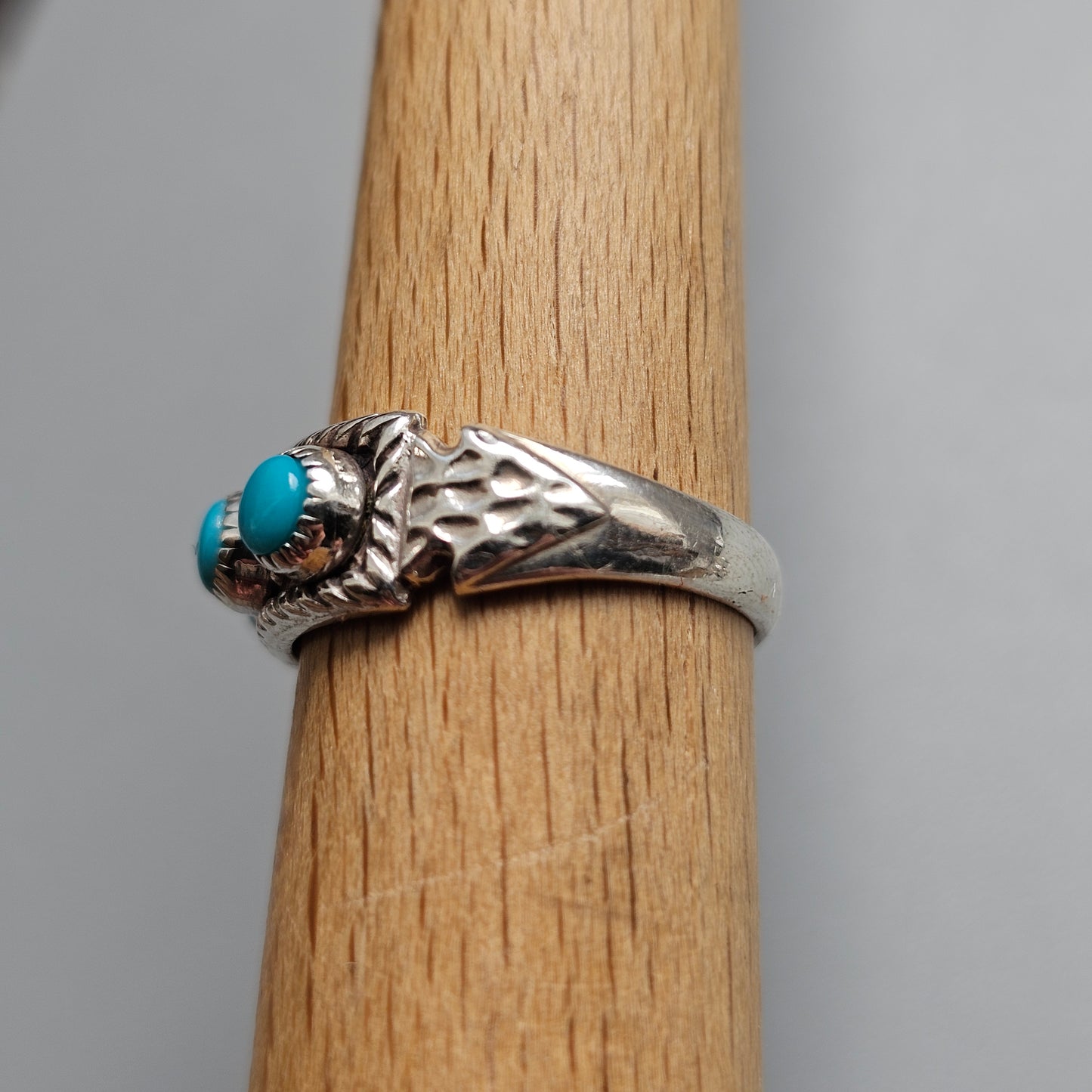 Vintage Navajo Sterling Silver Turquoise Three Stone Ring