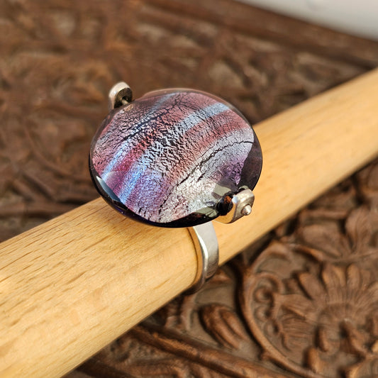 Vintage Italian Sterling Silver & Dichroic Glass Swivel Ring