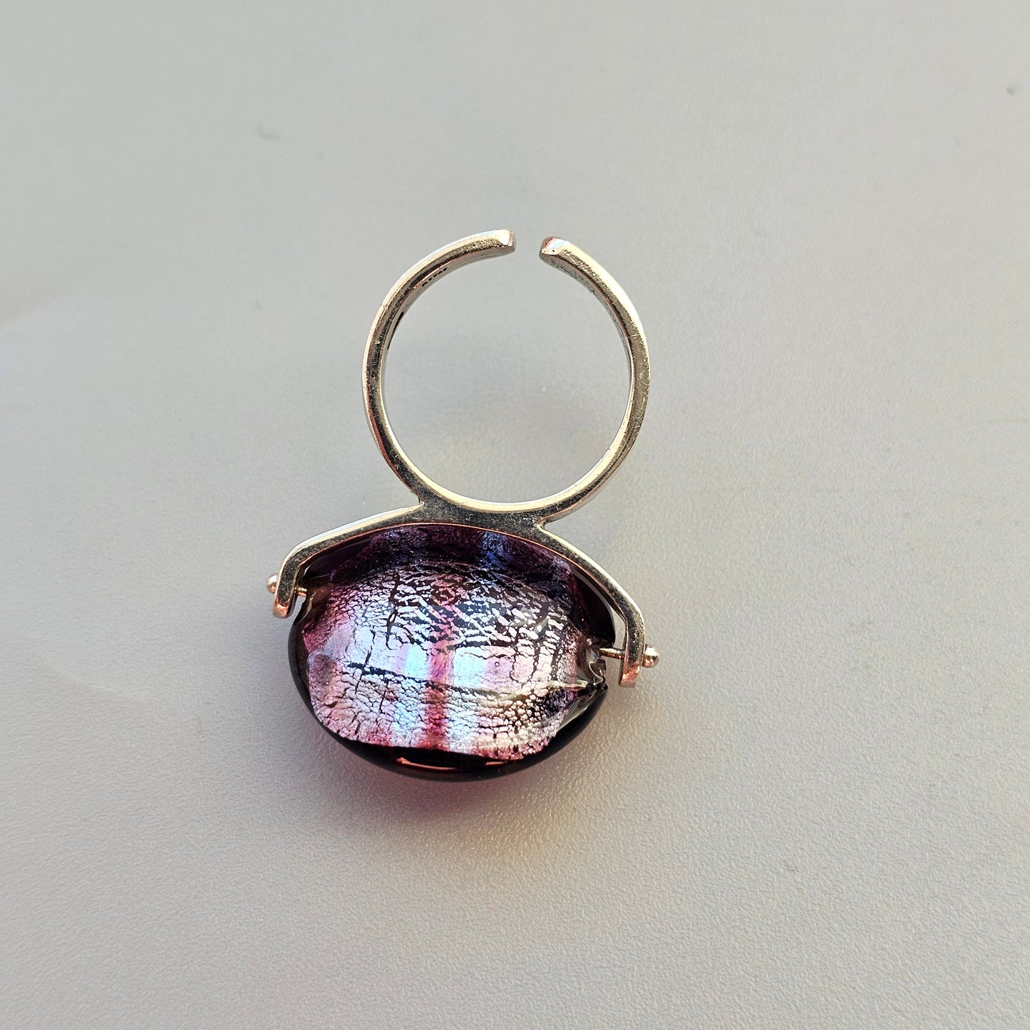 Vintage Italian Sterling Silver & Dichroic Glass Swivel Ring