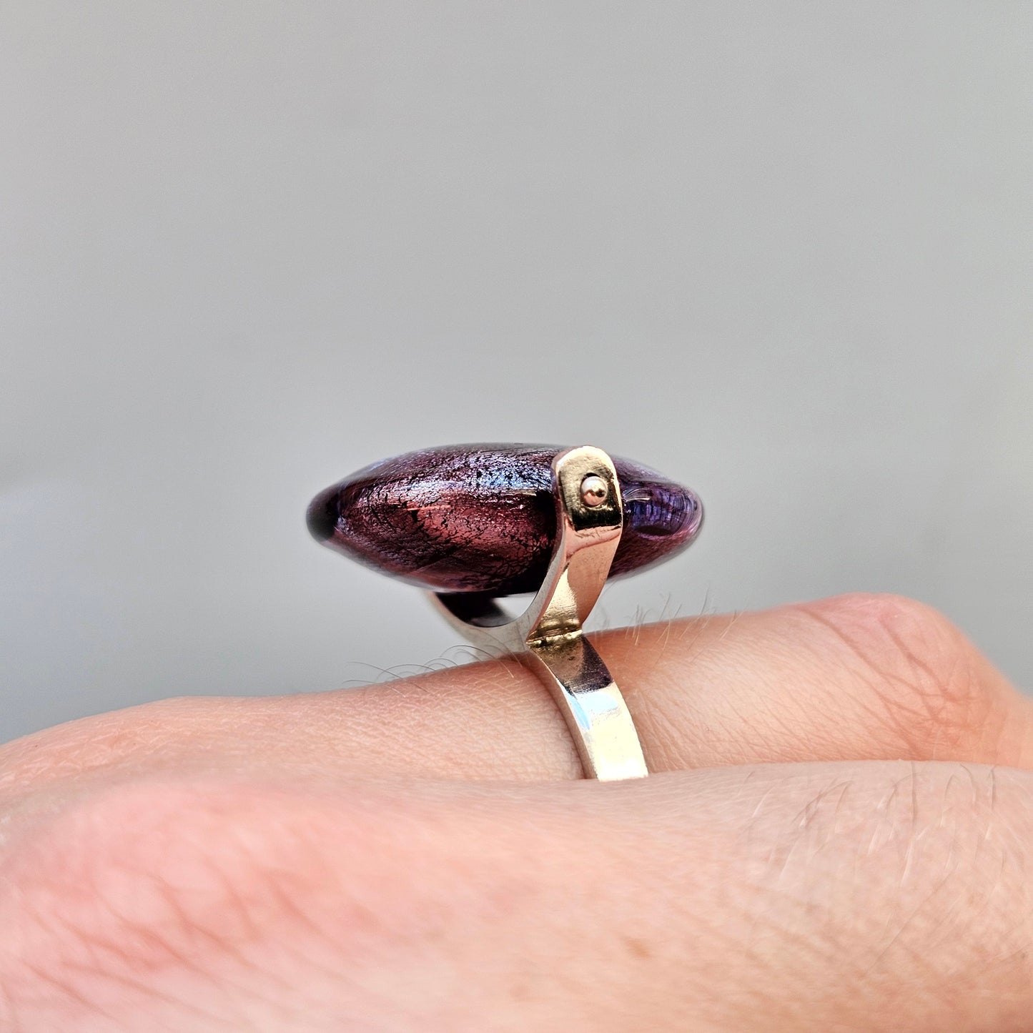 Vintage Italian Sterling Silver & Dichroic Glass Swivel Ring