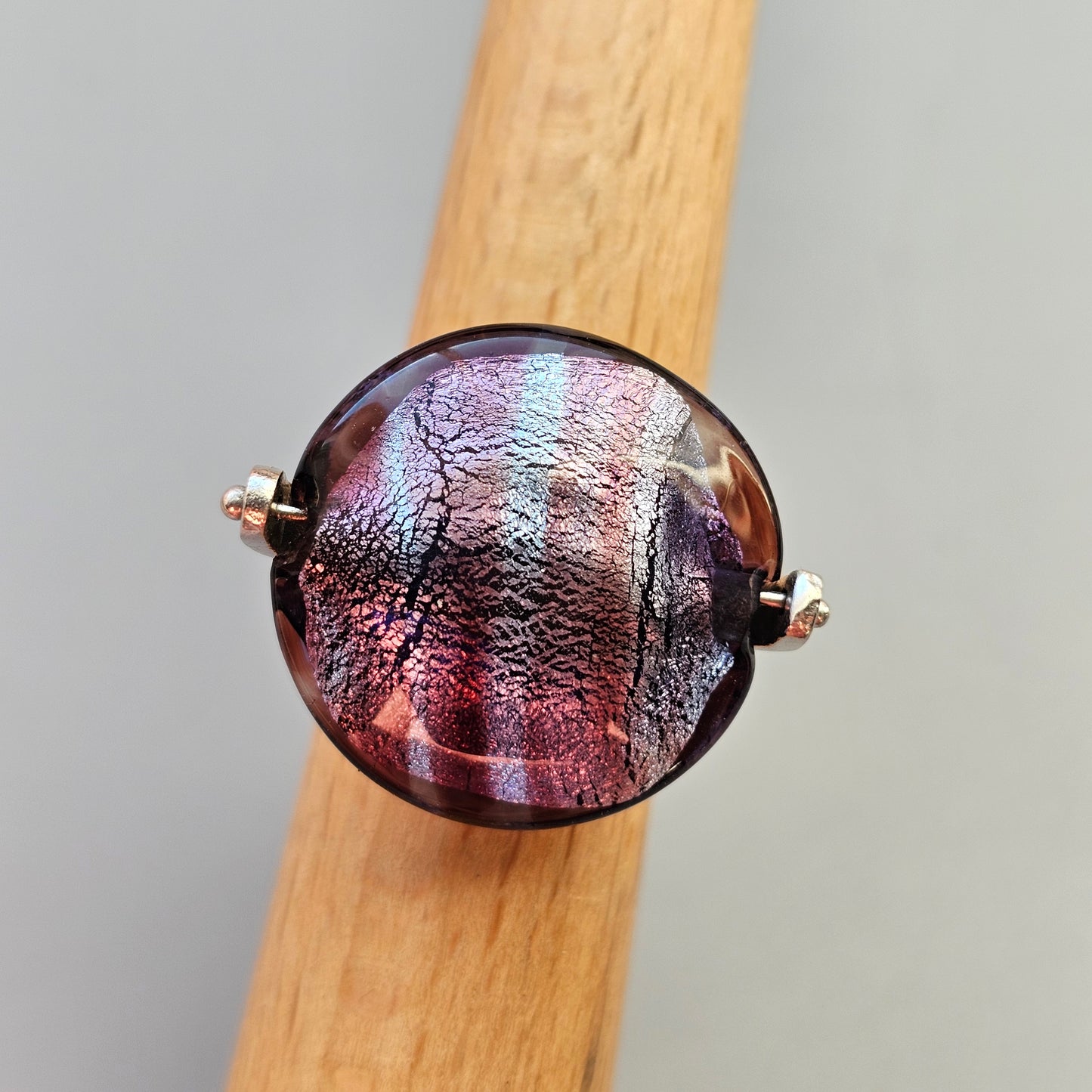 Vintage Italian Sterling Silver & Dichroic Glass Swivel Ring