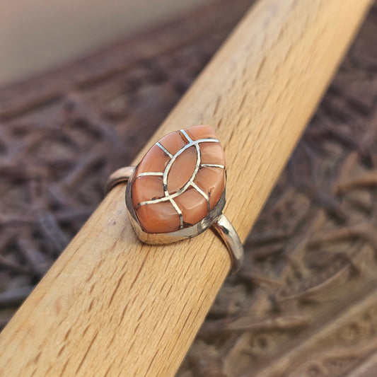 Vintage Zuni Sterling Silver Inlaid Coral Ring