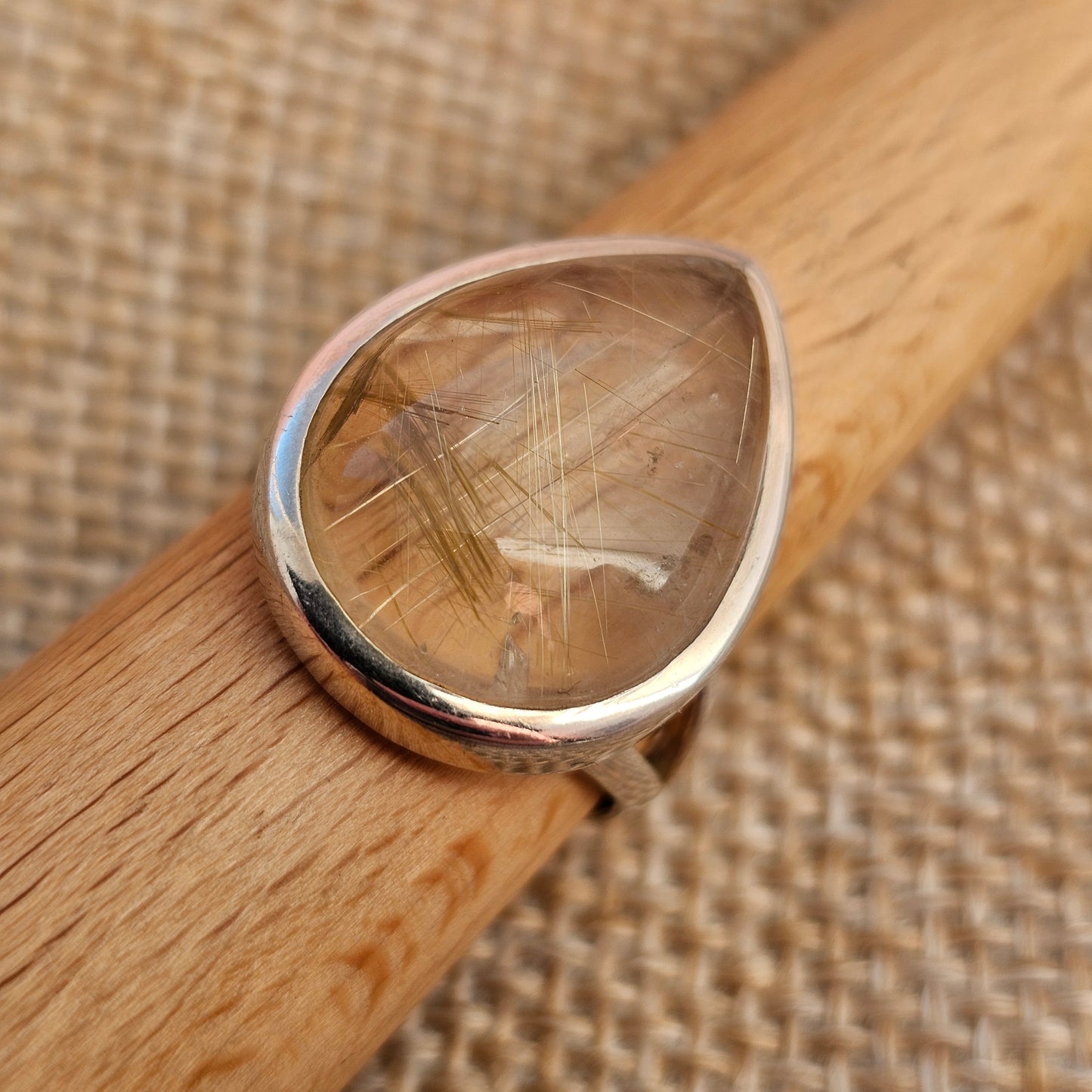 Sterling Silver & Tear Drop Angel Hair Rutilated Quartz Ring