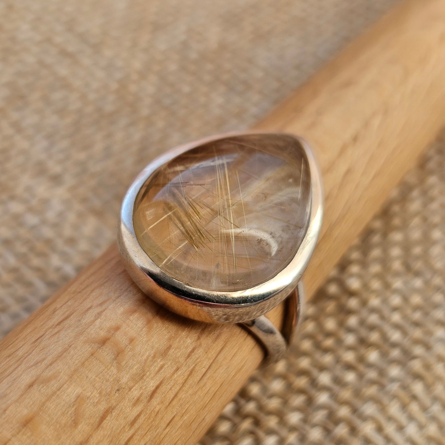 Sterling Silver & Tear Drop Angel Hair Rutilated Quartz Ring