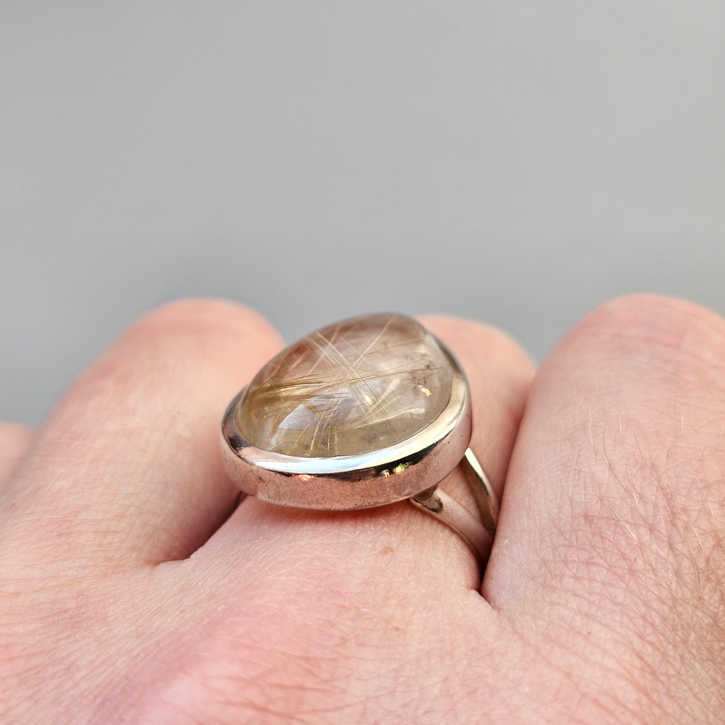 Sterling Silver & Tear Drop Angel Hair Rutilated Quartz Ring