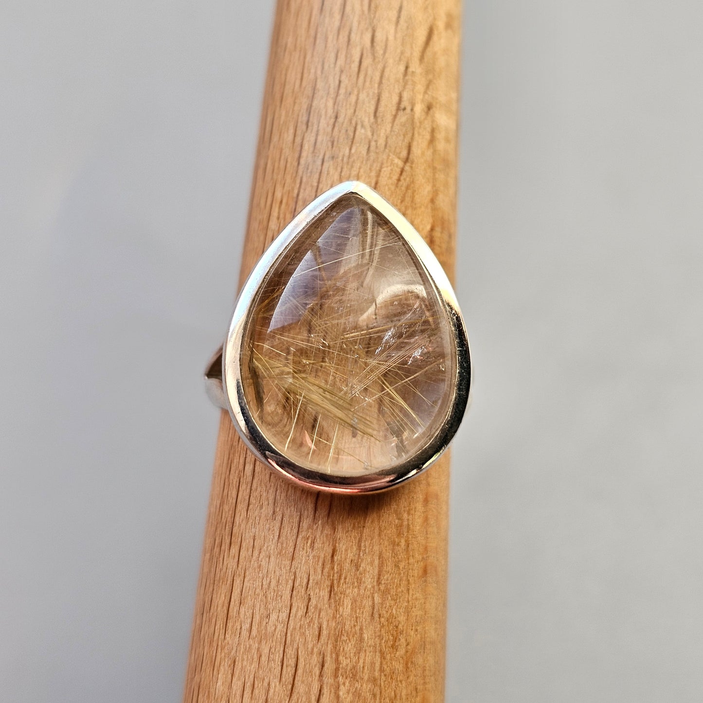 Sterling Silver & Tear Drop Angel Hair Rutilated Quartz Ring