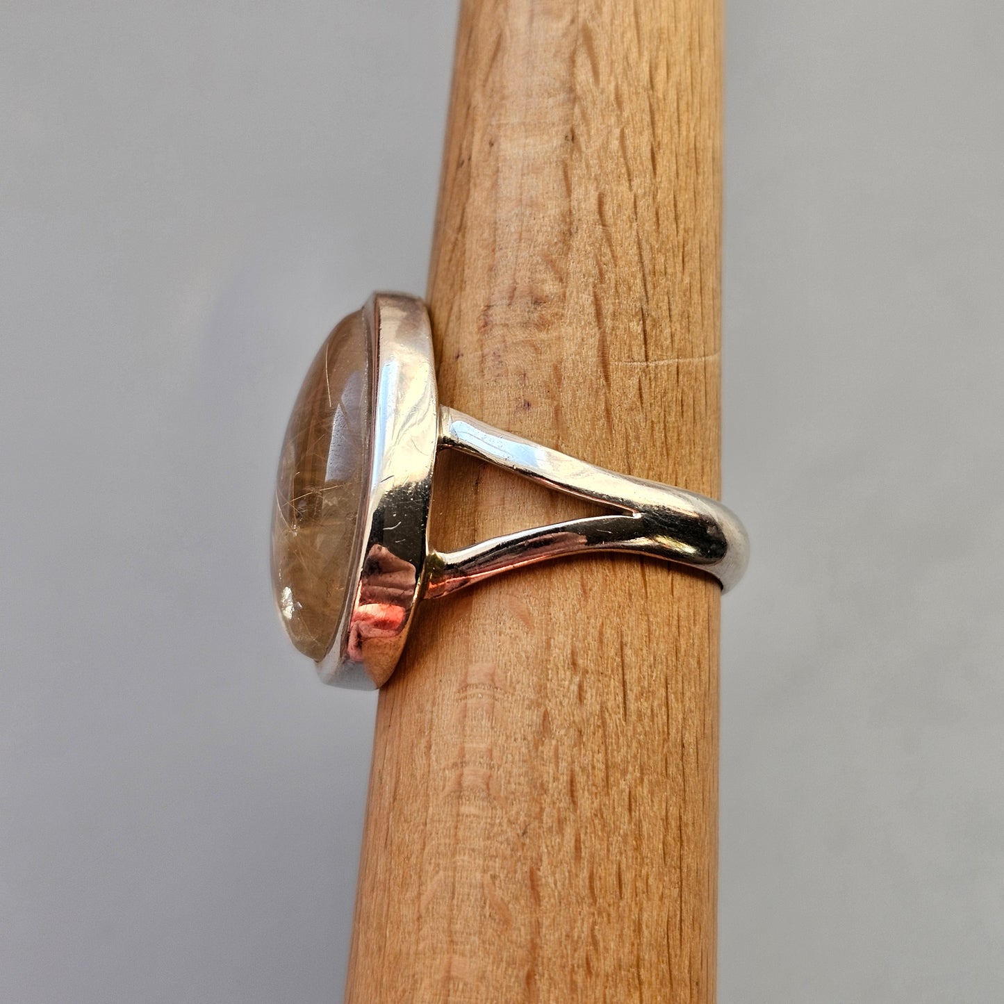 Sterling Silver & Tear Drop Angel Hair Rutilated Quartz Ring