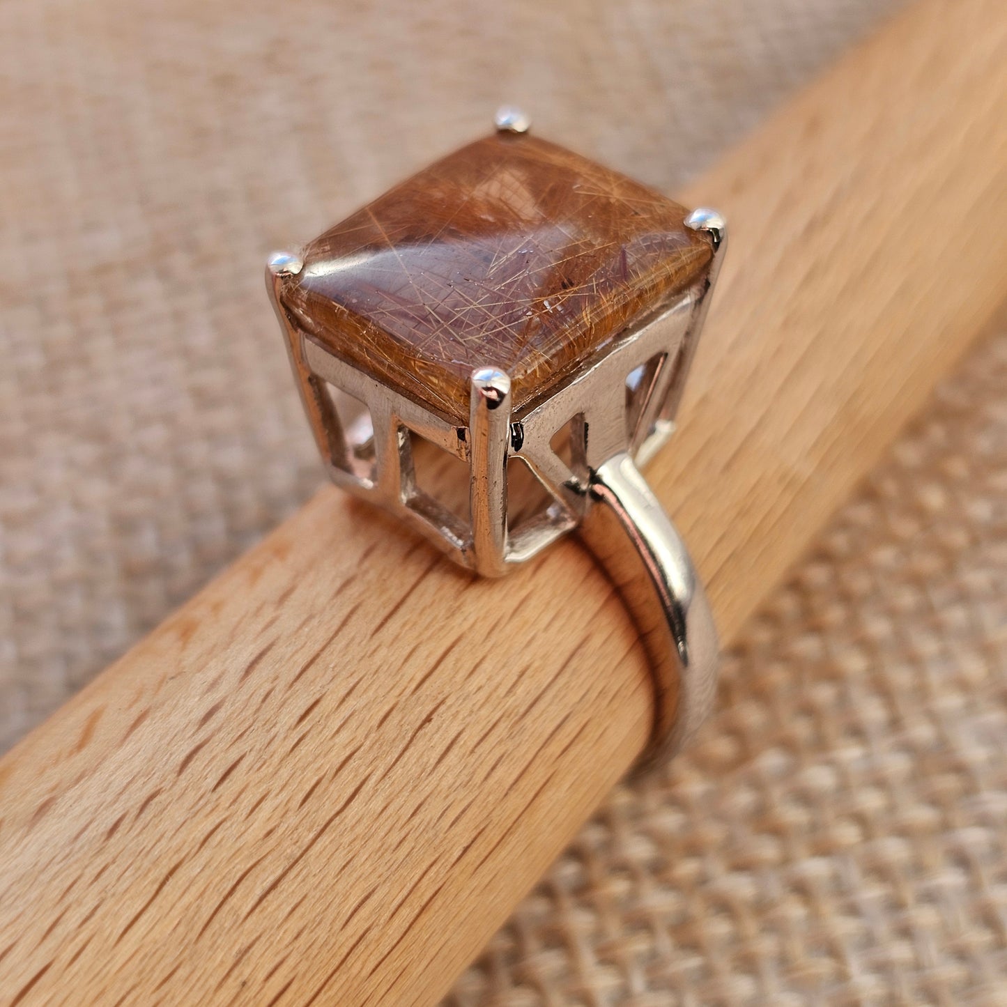 Sterling Silver & Angel Hair Rutilated Quartz Ring