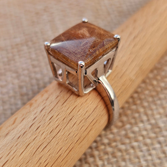 Sterling Silver & Angel Hair Rutilated Quartz Ring