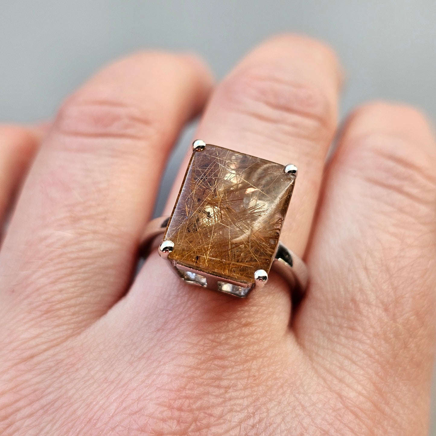 Sterling Silver & Angel Hair Rutilated Quartz Ring
