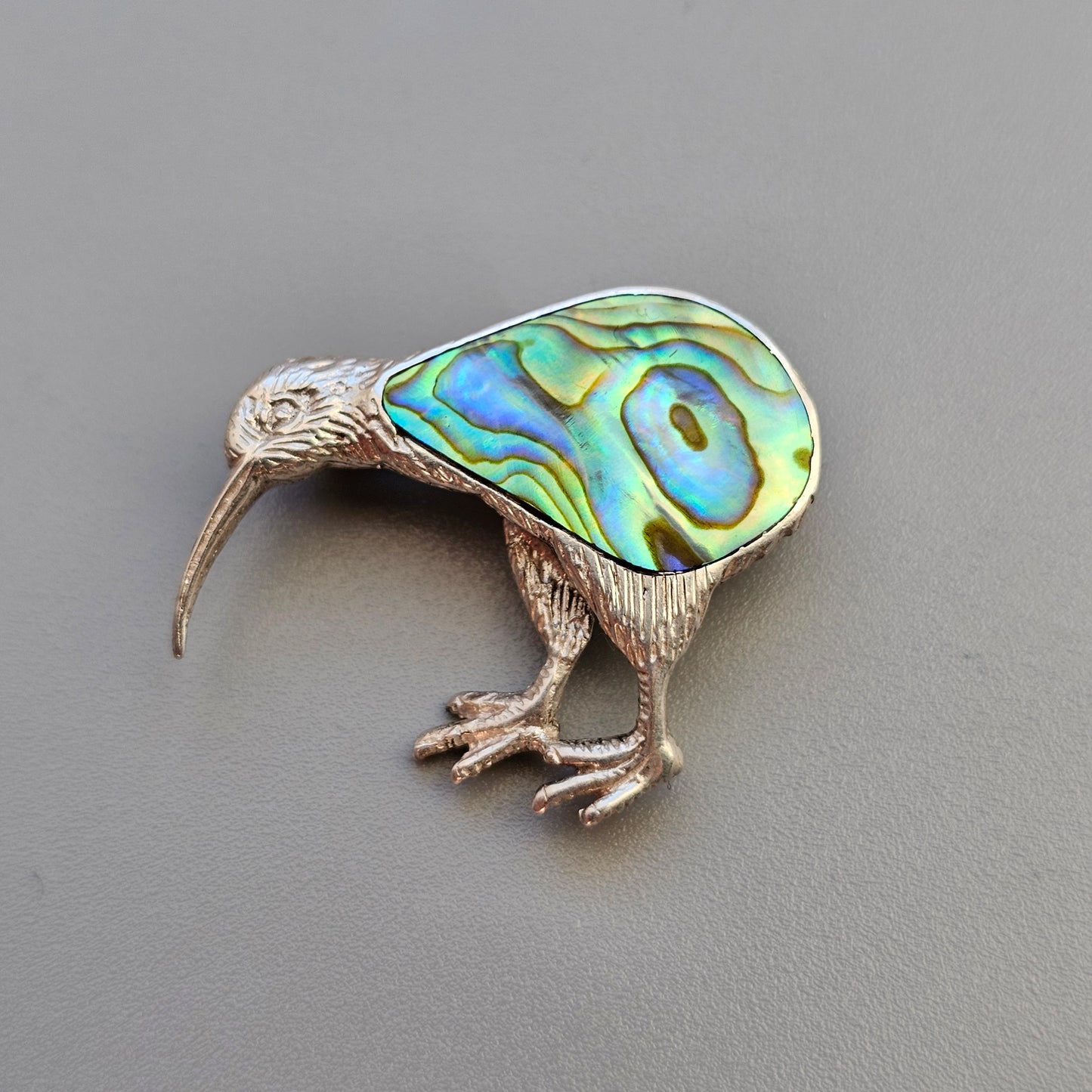 Vintage Silver & Paua Abalone Kiwi Bird Brooch