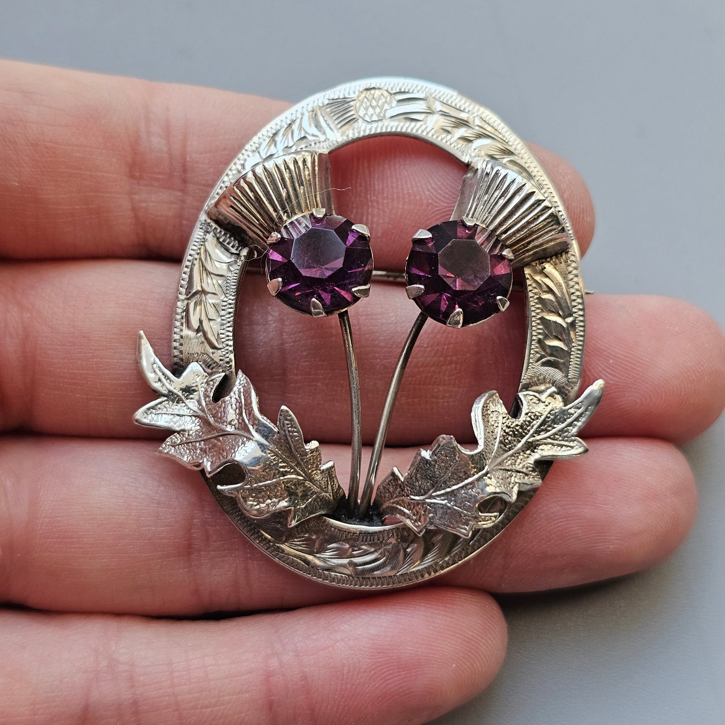 Vintage 1950s Scottish Sterling Silver Thistle Brooch by Ward Brothers 1952