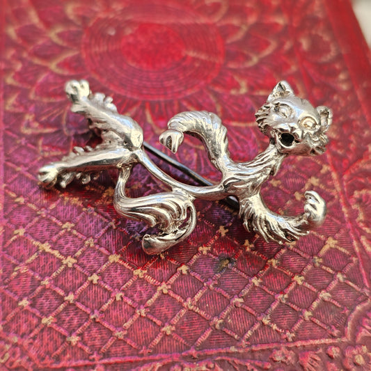 Vintage Silver Cat Brooch
