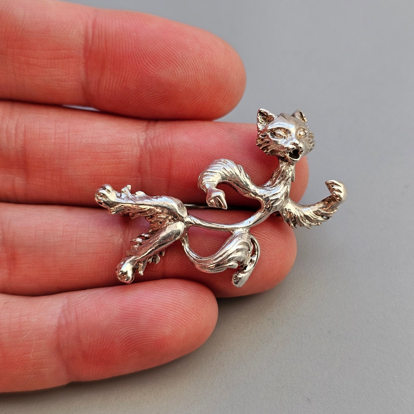 Vintage Silver Cat Brooch