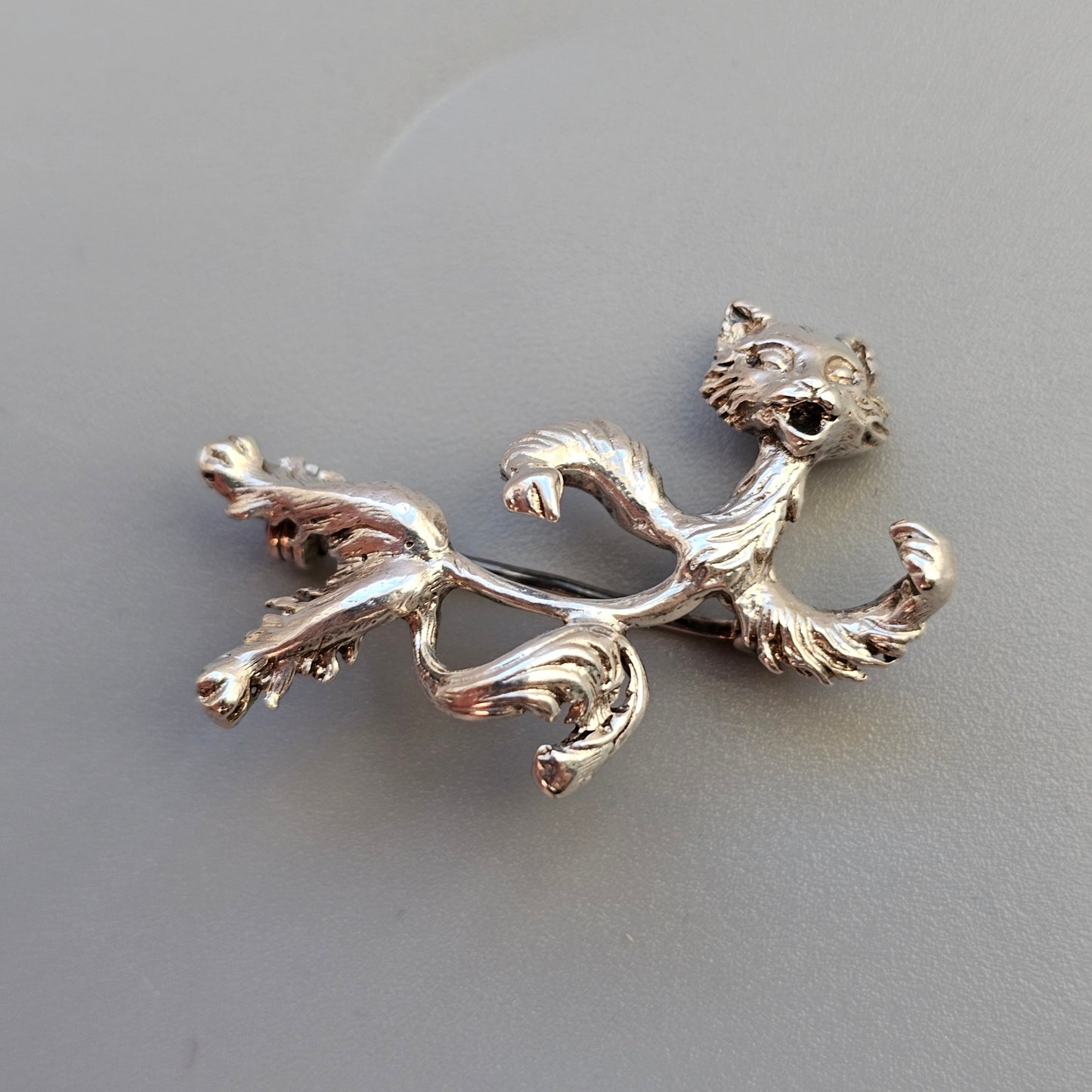 Vintage Silver Cat Brooch