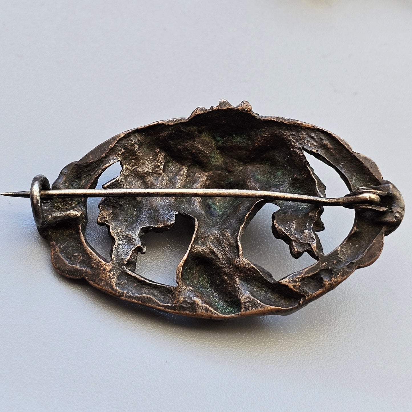 Antique Art Nouveau Era Cupid Cherub Bronze Metal Brooch