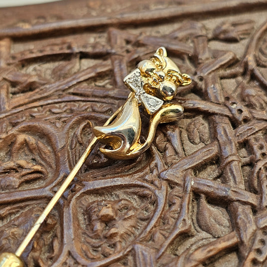 Vintage Gold Plated Sterling Silver Cat Stick Pin