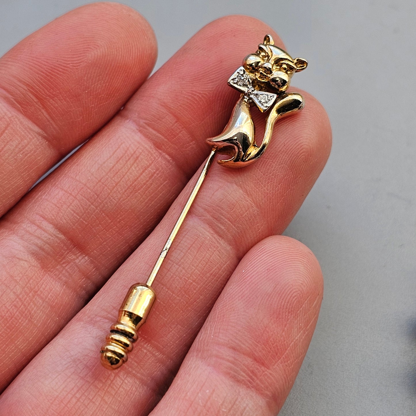 Vintage Gold Plated Sterling Silver Cat Stick Pin
