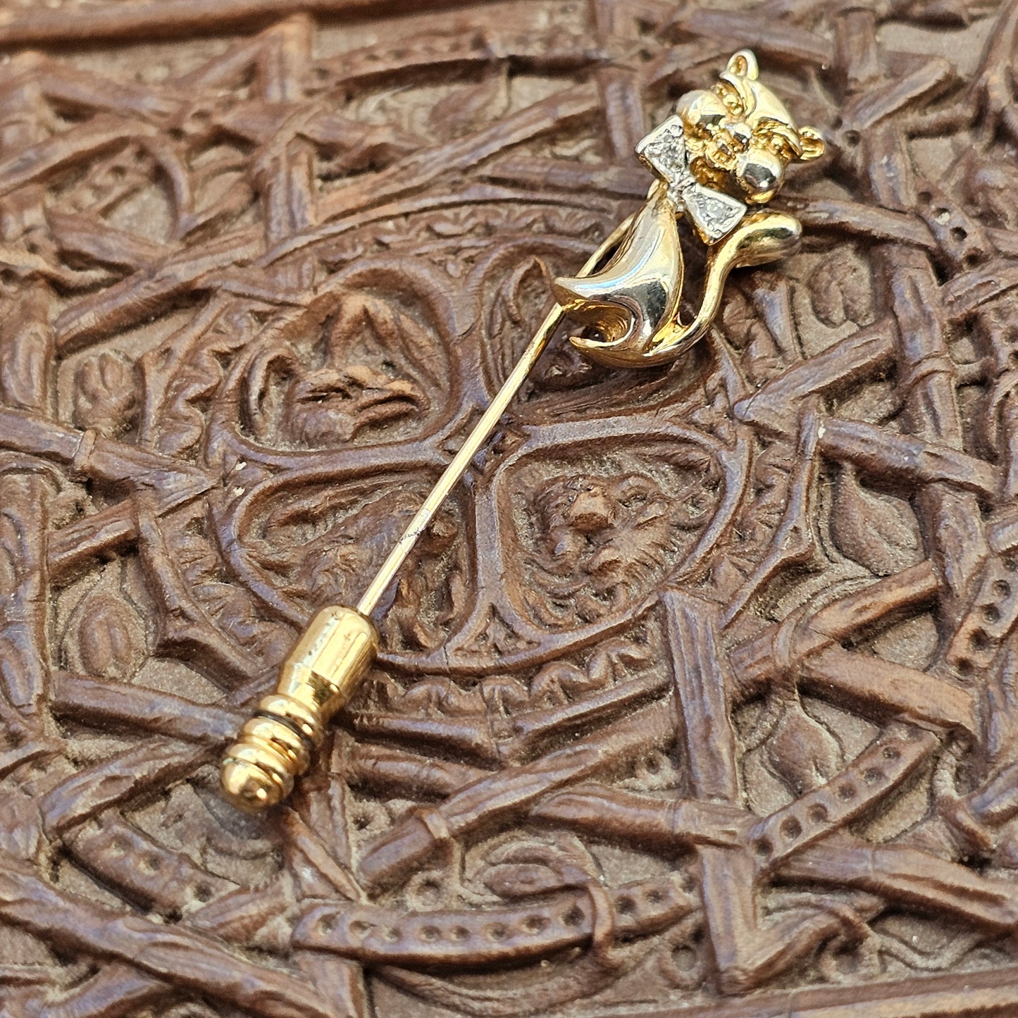 Vintage Gold Plated Sterling Silver Cat Stick Pin
